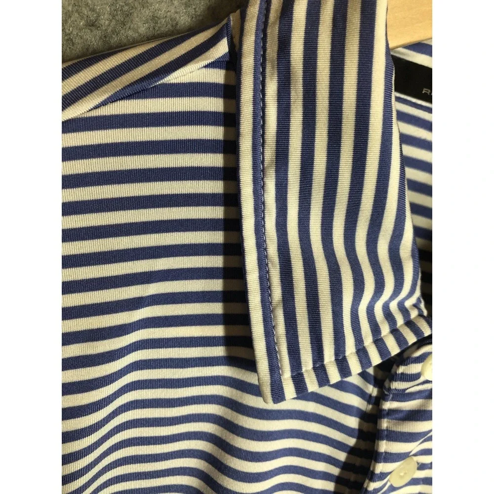 Ralph Lauren Shirt Men Large Blue Stripe Polo RLX Performance Stretch Sport Golf